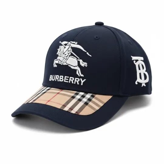 Burberry Baseball Cap –Navy Blue with Equestrian Knight Monogram